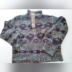 Vintage White Sierra Aztec AOP All Over Print Fleece Pullover Men's S - READ